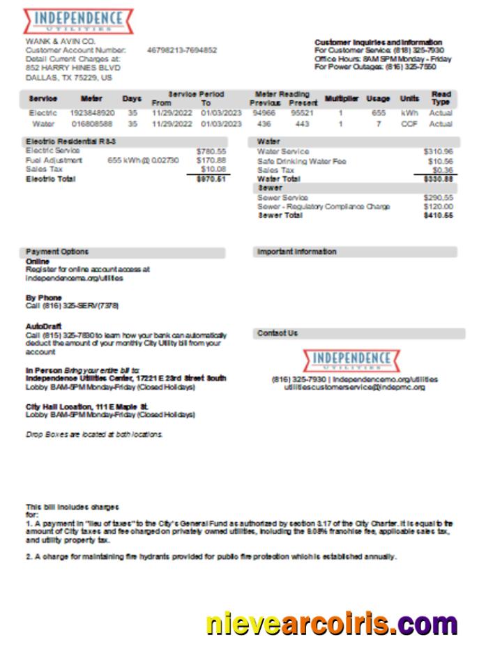 City of Independence, Missouri utility business bill
